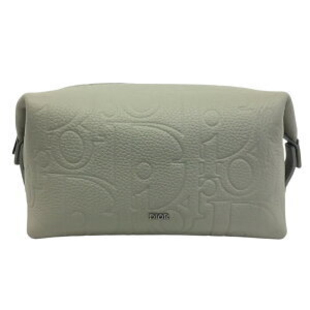 DIOR Shoulder Bag Cosmetic Pouch Case Wallet Gravity Leather Gray Beige Tan
